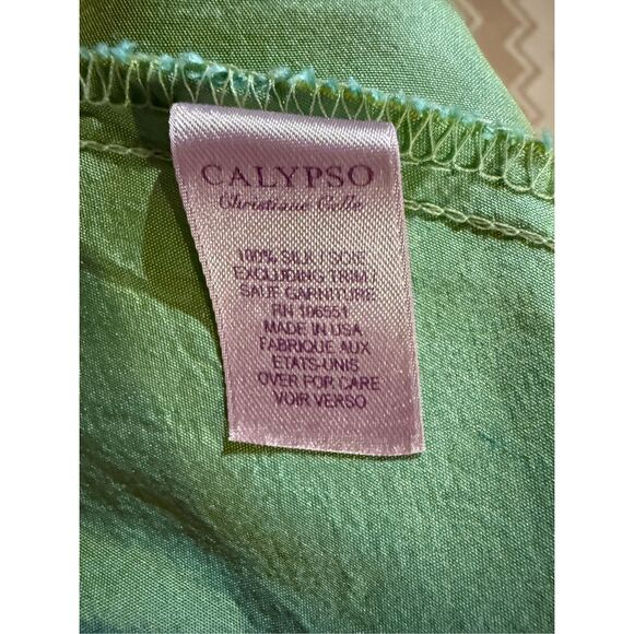 Calypso Christiane Celle 100% Silk Cap Sleeve Pintuck Dress – Green, Size M, vin - Picture 5 of 6